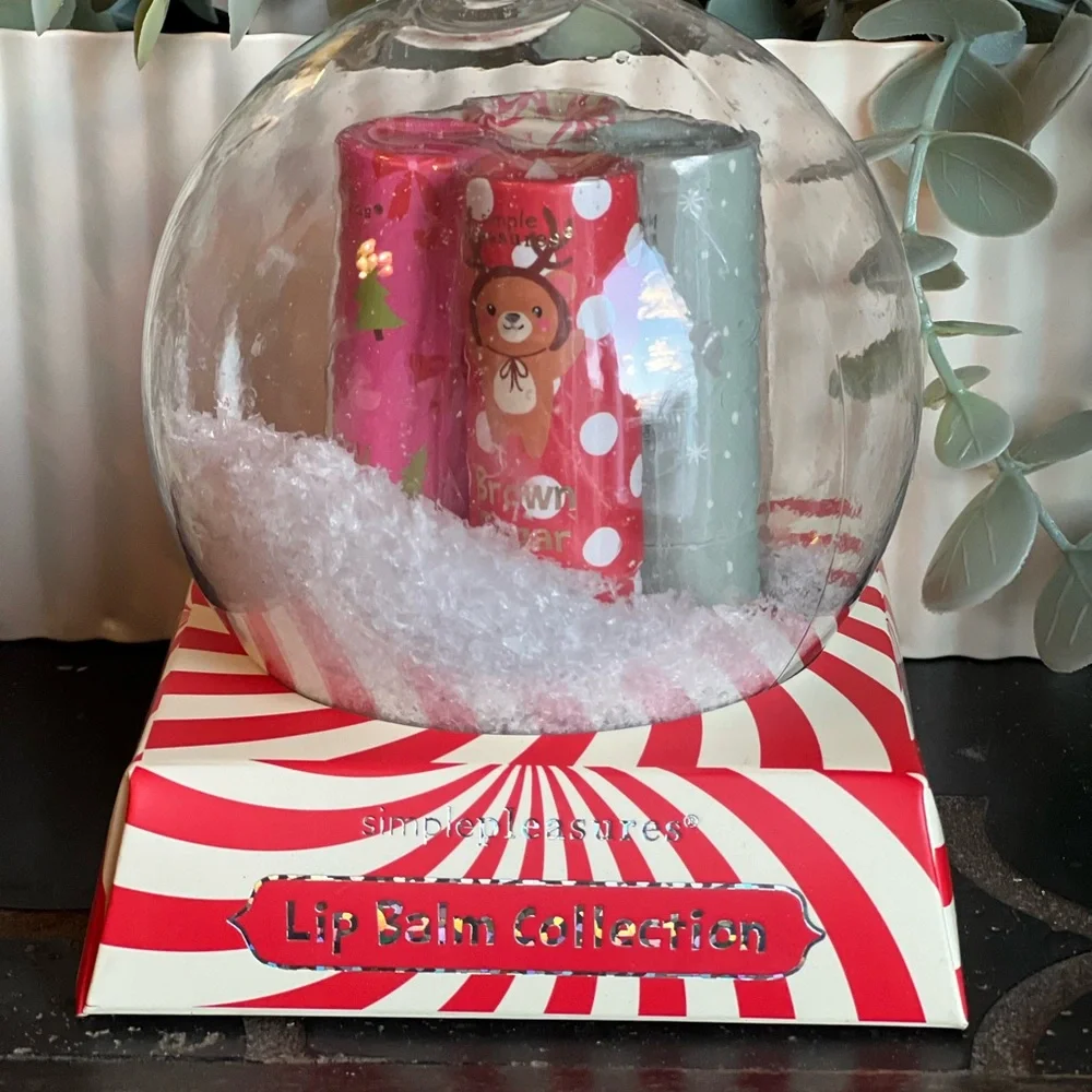 Lip Balm Collection Festive Red and Green in Snow Globe Christmas Holiday - Picture 1 of 3